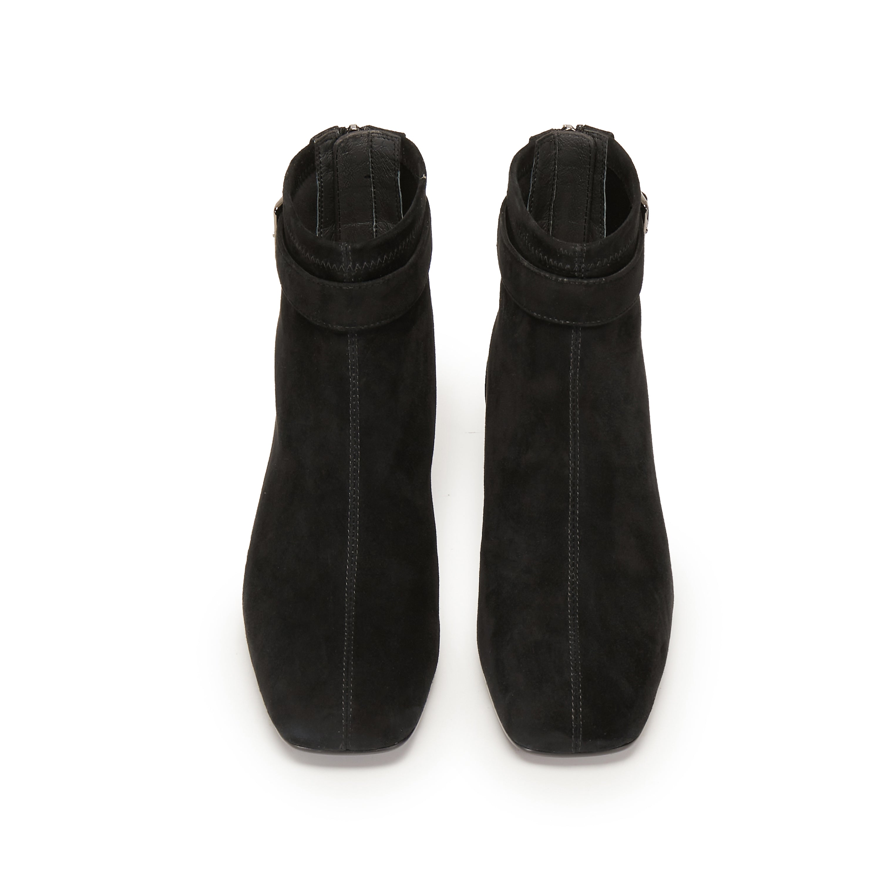 Black Suede Buckle Strap Ankle Boots