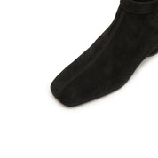Black Suede Buckle Strap Ankle Boots