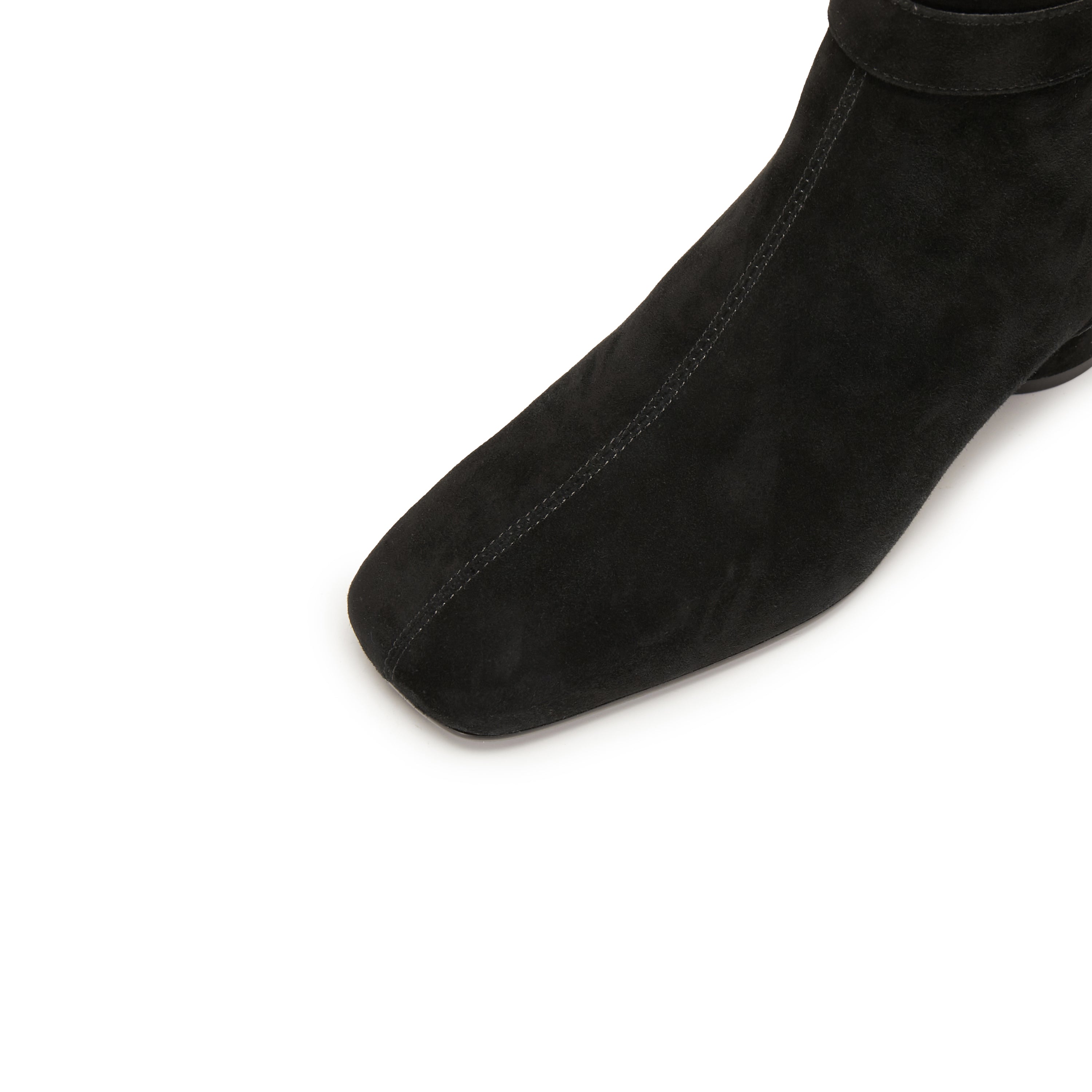 Black Suede Buckle Strap Ankle Boots
