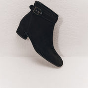 Black Suede Buckle Strap Ankle Boots