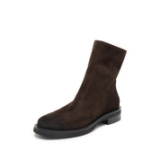 Brown Suede Leather Flat Ankle Boots