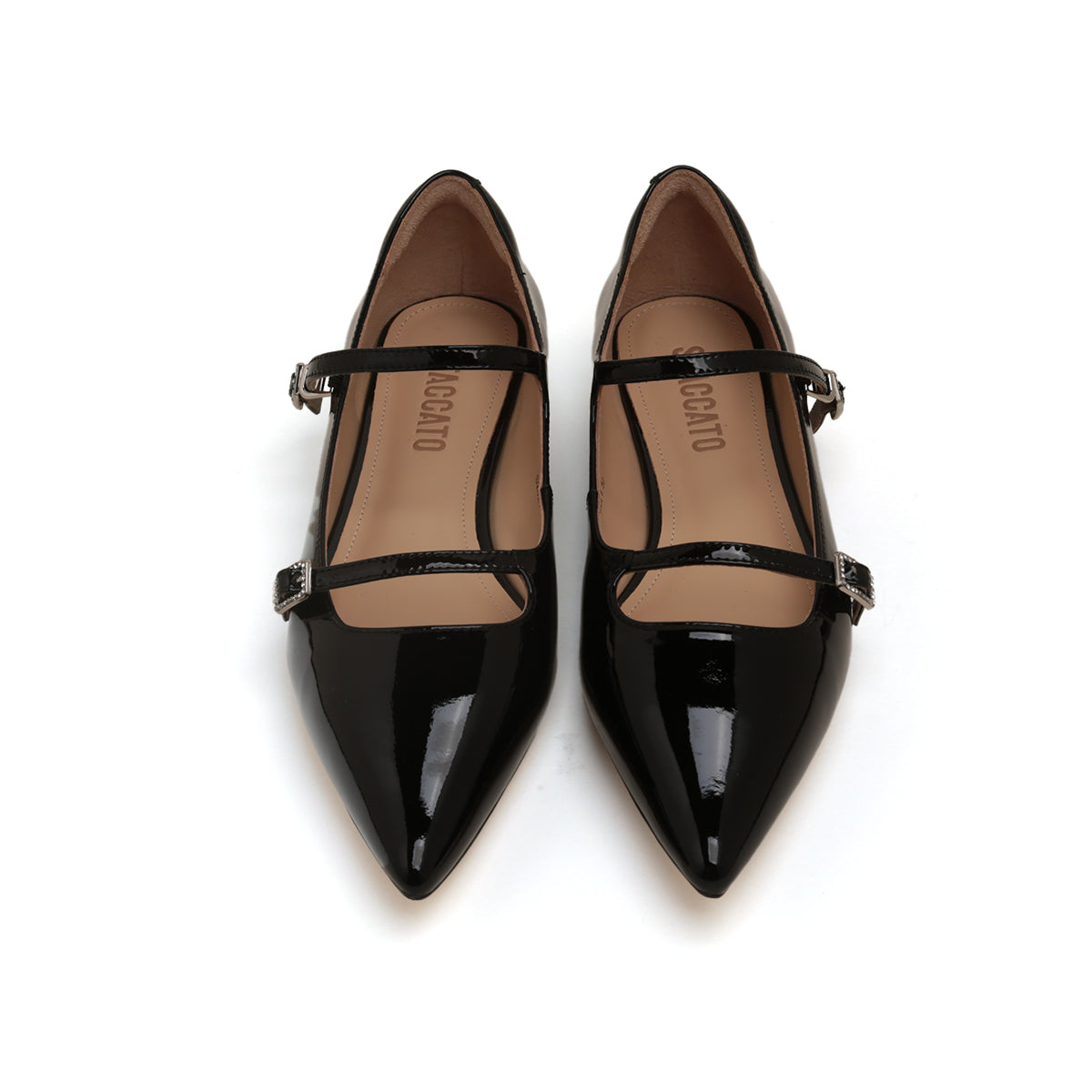 Pointy Black Crystal buckle Mary Jane Flats