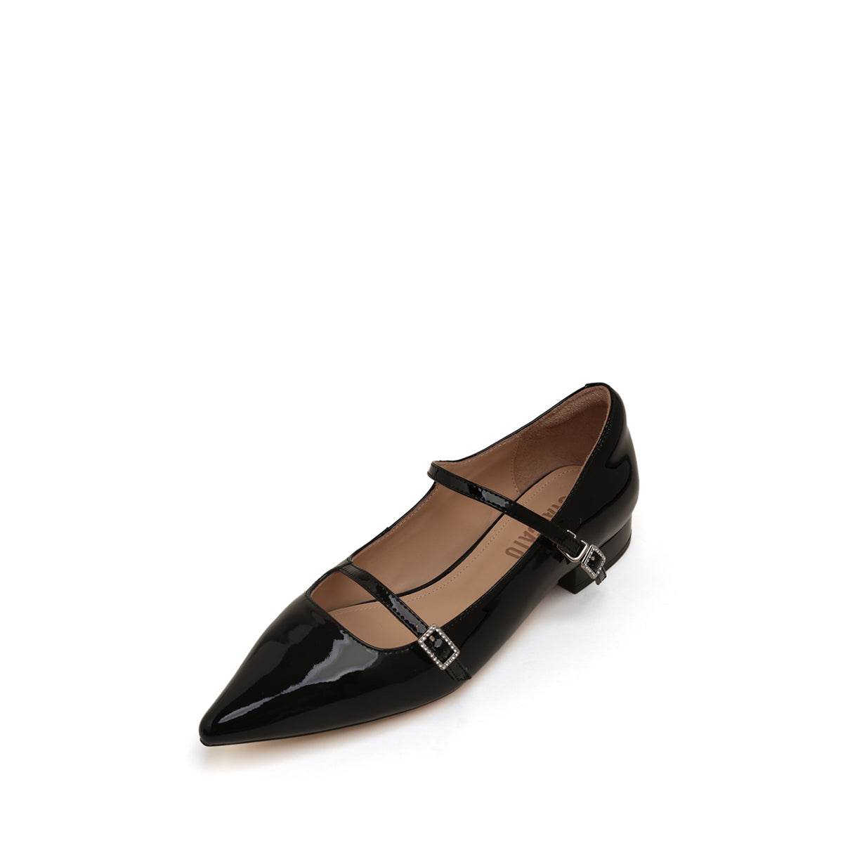Pointy Black Crystal buckle Mary Jane Flats