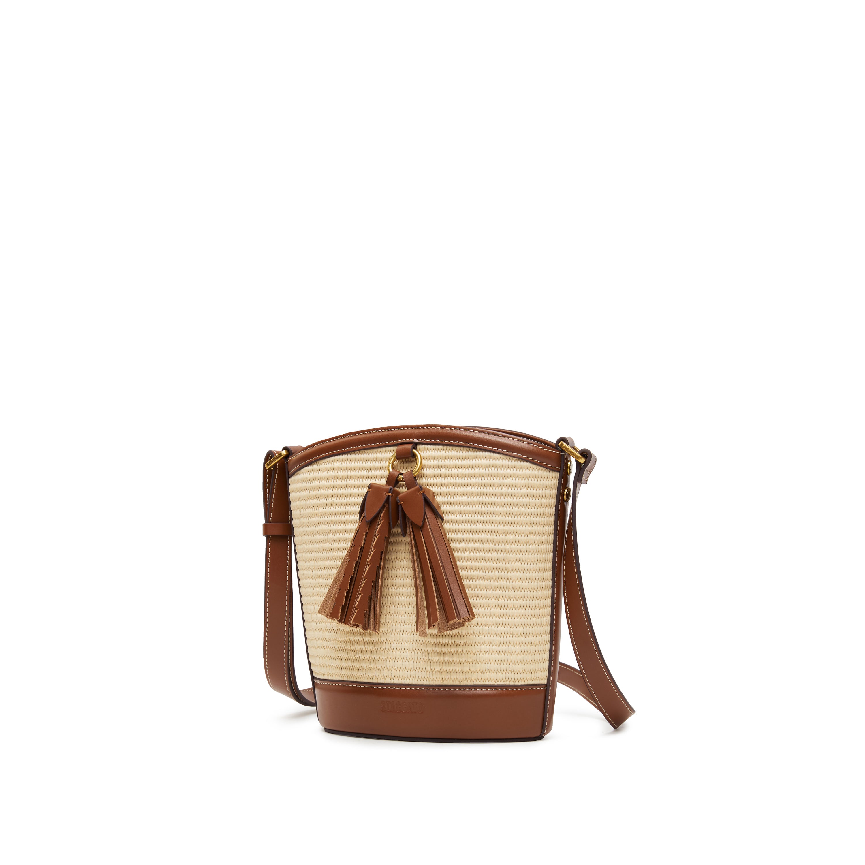 Small Leather-trimmed Raffia Basket Bag