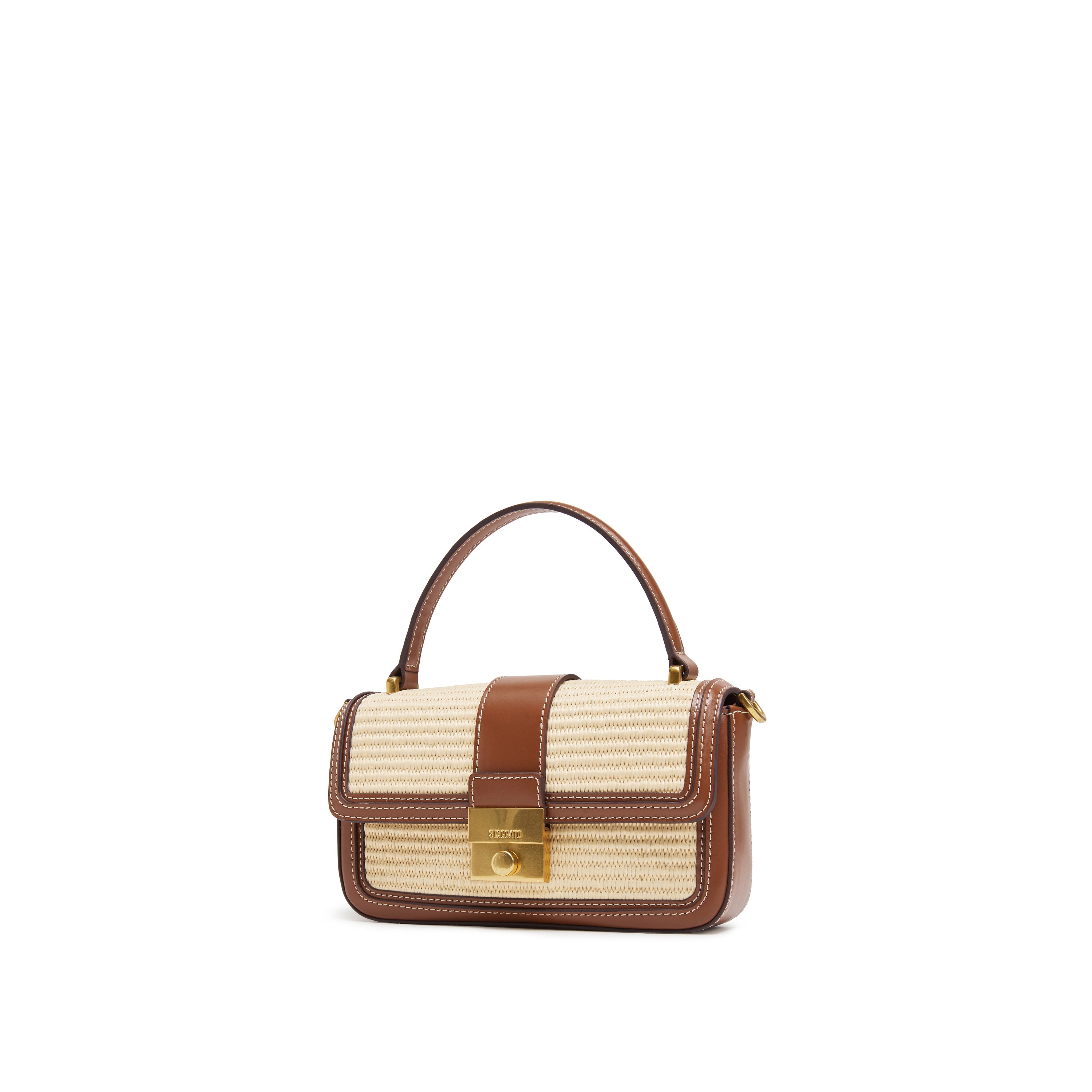 Camel Golden-Lock Raffia Bag