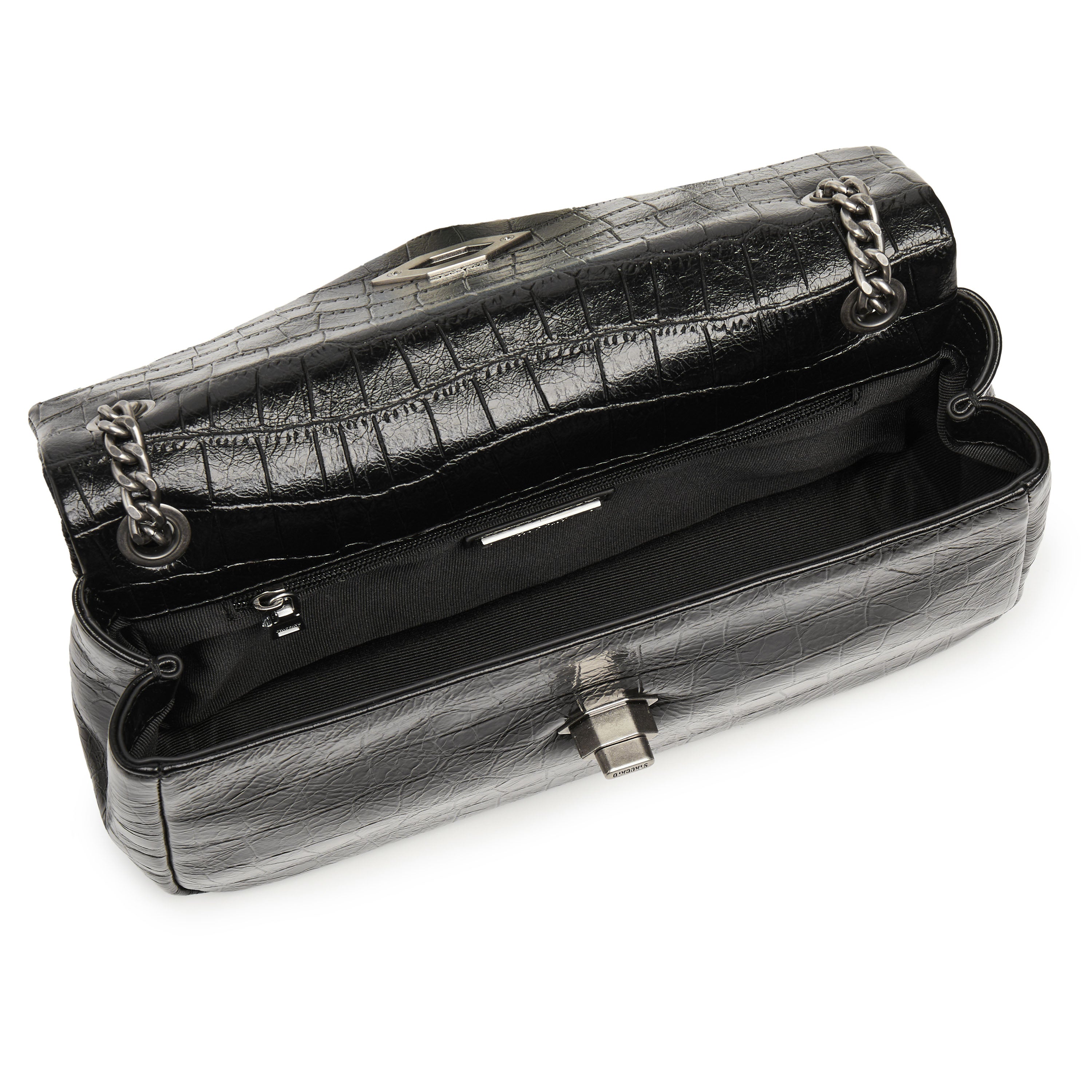 Black Embossed Flap Crossbody Bags