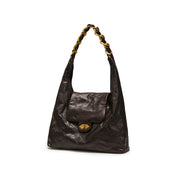 Dark Brown ST Chain Twist Lock Hobo Bags