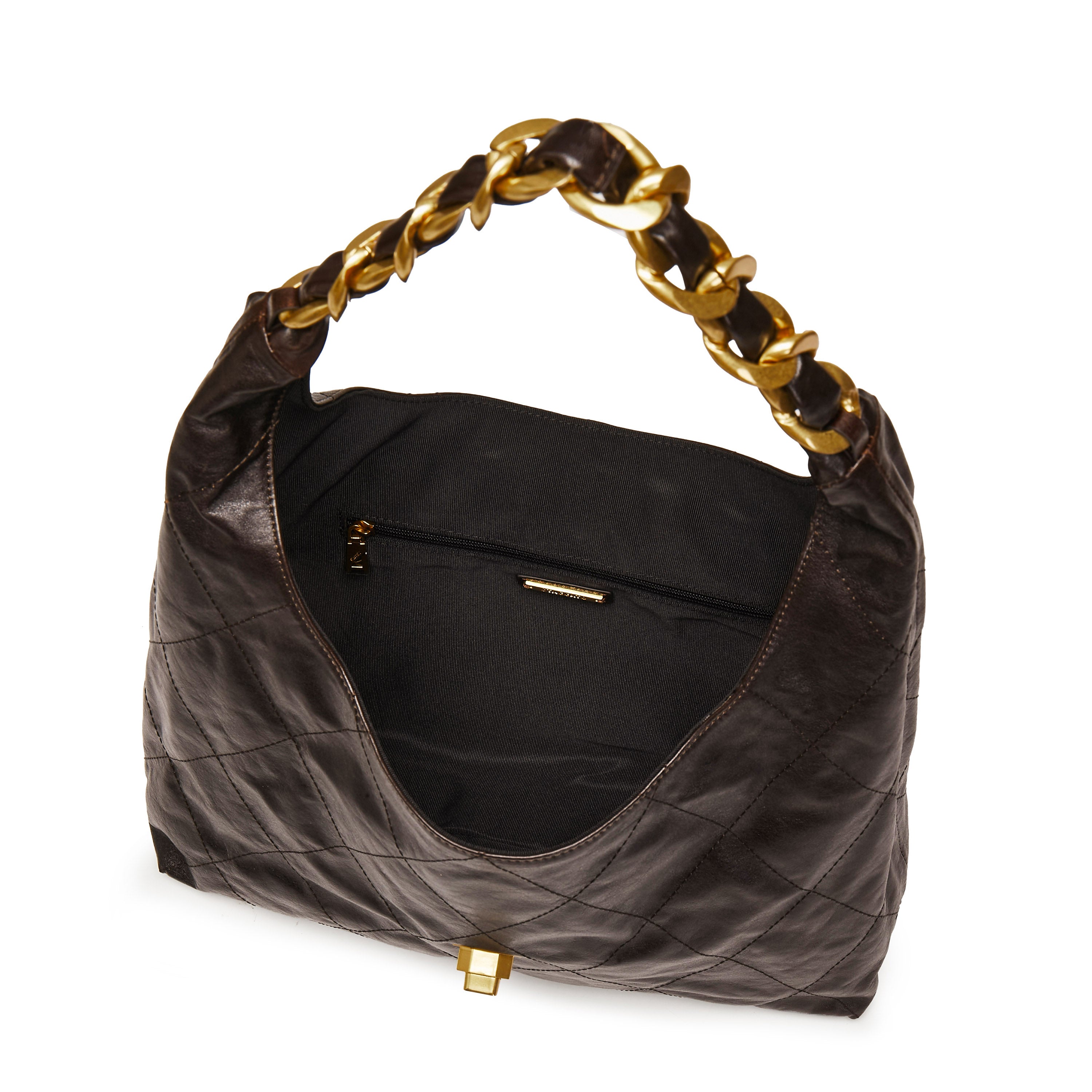 Dark Brown ST Chain Twist Lock Hobo Bags