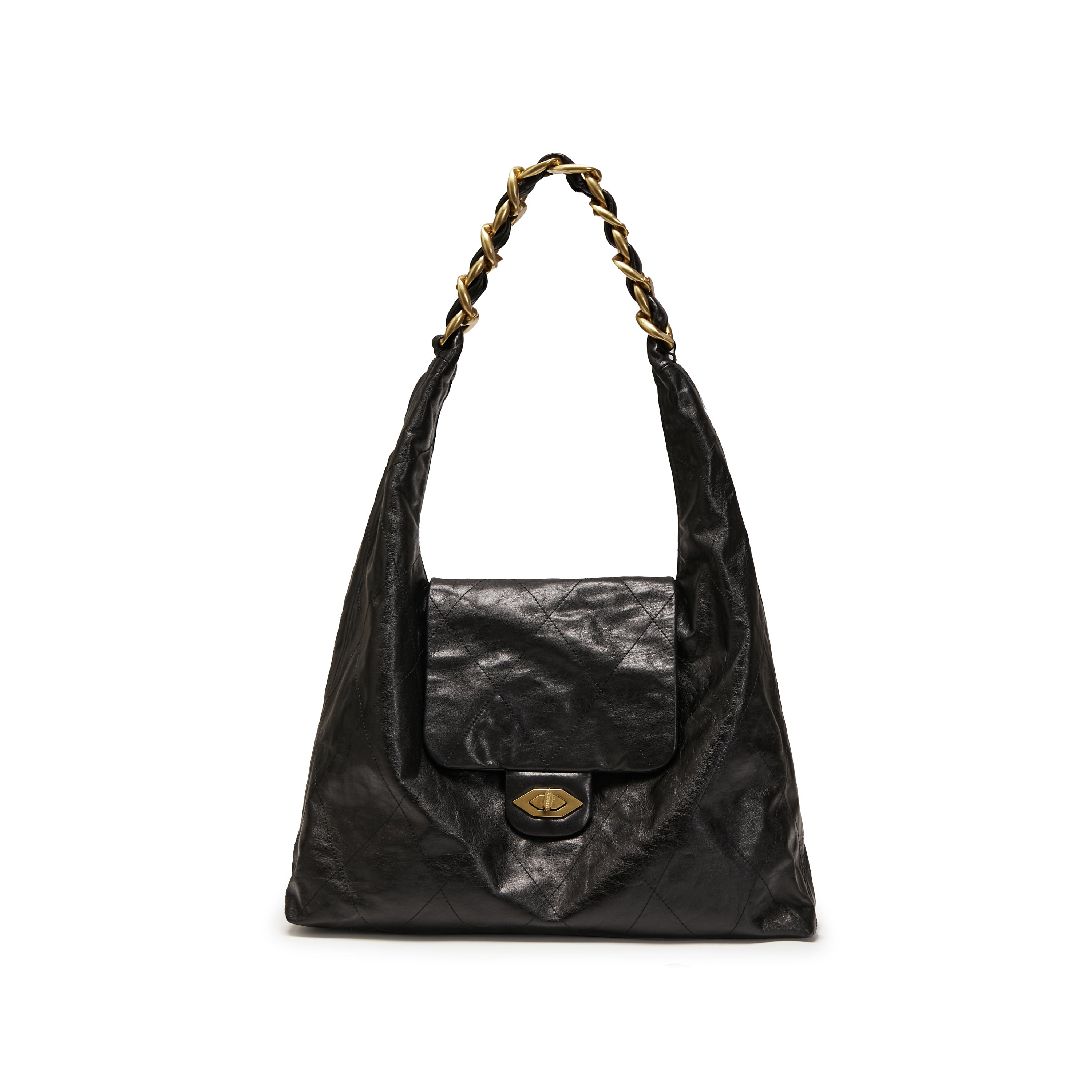 Black ST Chain Twist Lock Hobo Bags