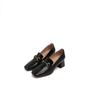 Black Bamboo Horsebit Leather Heeled Loafers