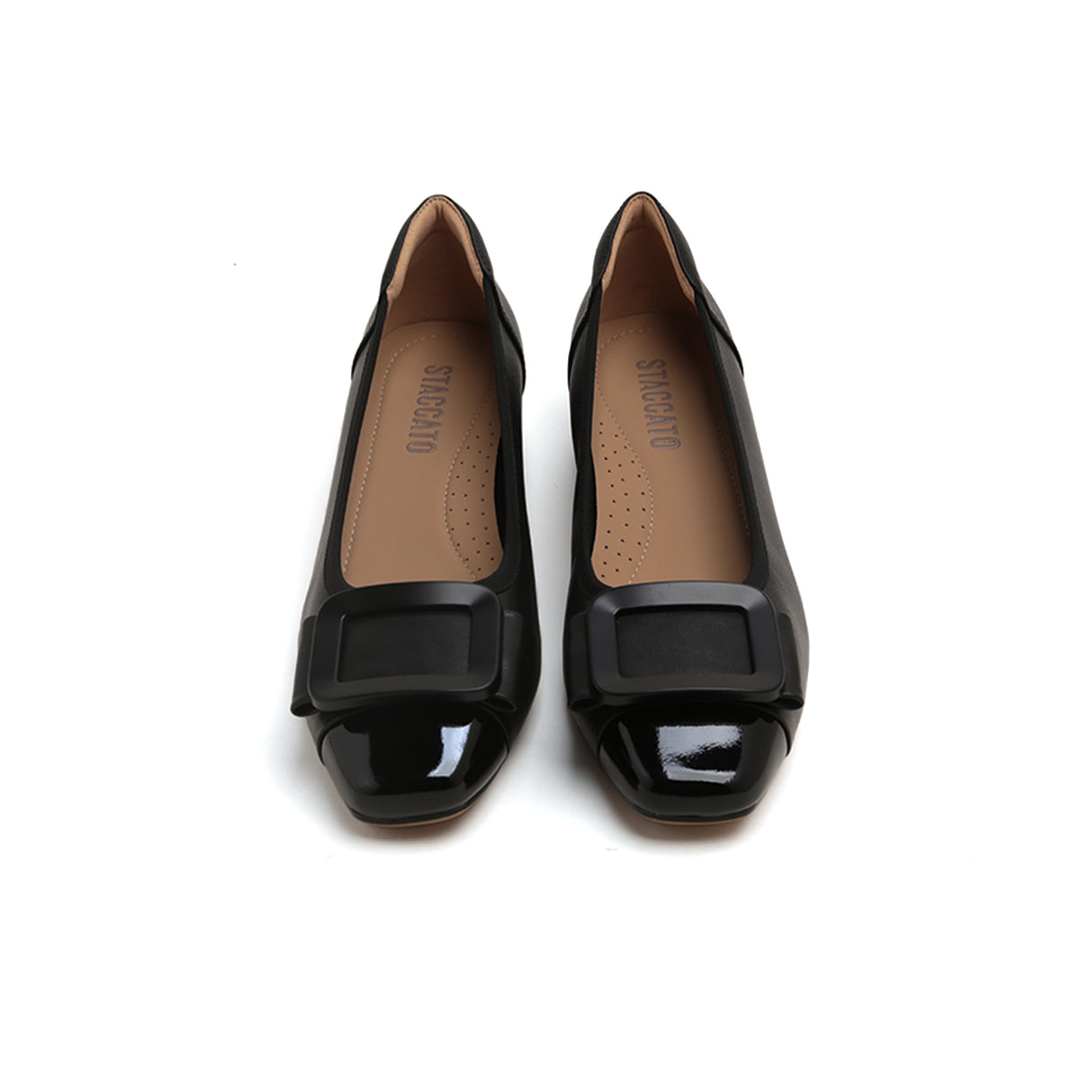 Black Bow Square Buckle Pumps