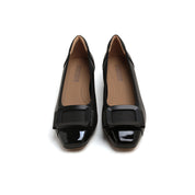 Black Bow Square Buckle Pumps