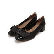 Black Bow Square Buckle Pumps