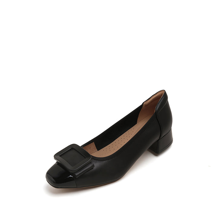 Black Bow Square Buckle Pumps
