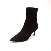 Black Pointy Minimal Heeled Sock Boots