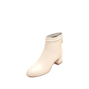 Beige Round Toe Heeled Ankle Boots