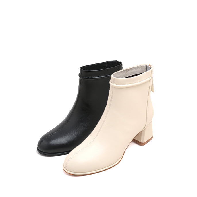 Black Round Toe Heeled Ankle Boots