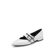 White Wrinkle Leather Strappy Pointy Flats
