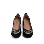 Black ST Crystal-Buckle Patent Ballerina Flats