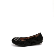 Black ST Crystal-Buckle Patent Ballerina Flats