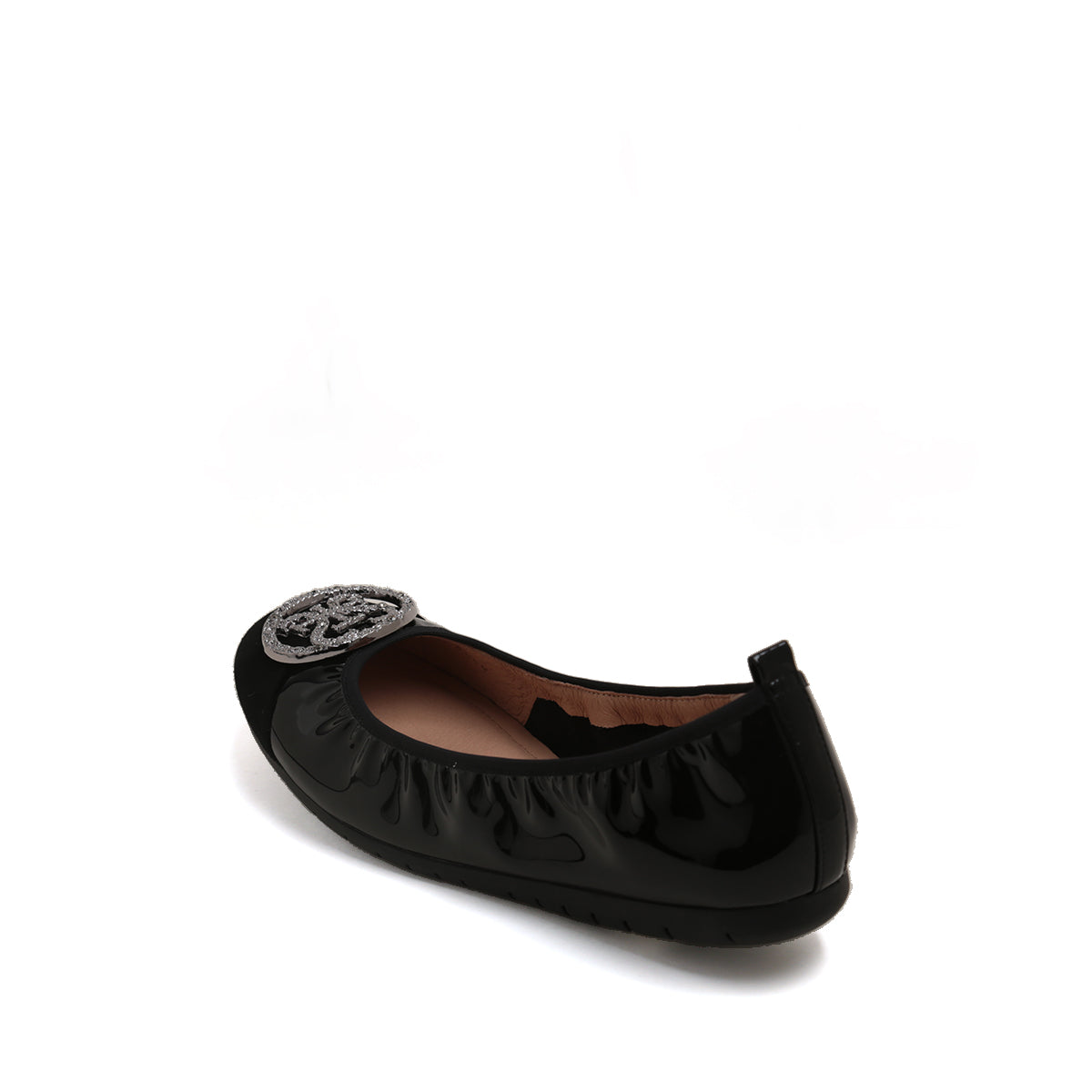Black ST Crystal-Buckle Patent Ballerina Flats