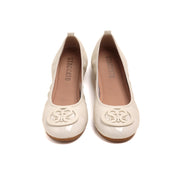 Beige ST Crystal-Buckle Leather Ballerina Flats