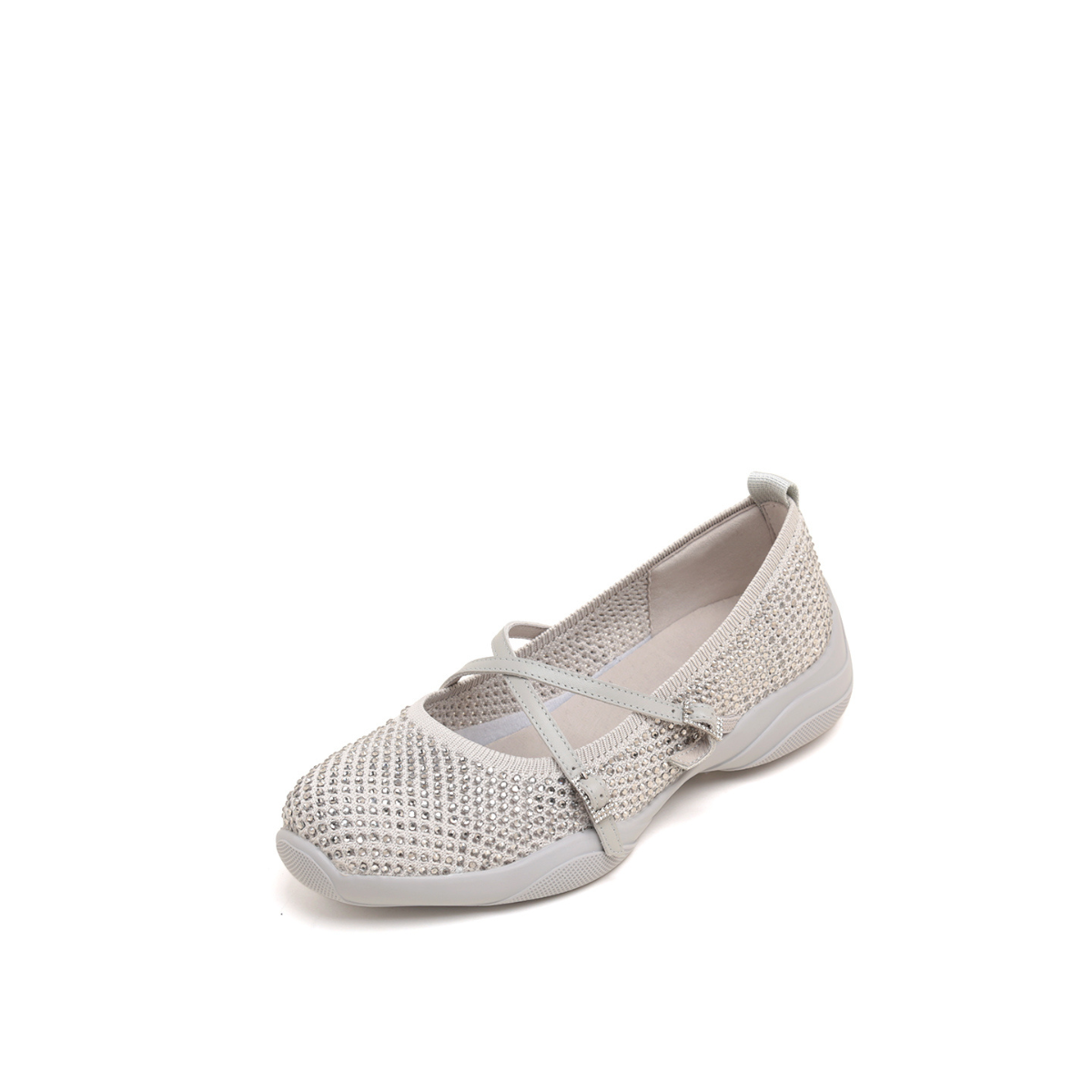 Grey Cross Strap Ballerina Sporty Flats