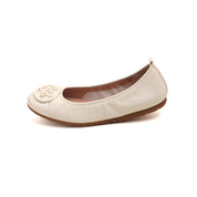 Beige ST Crystal-Buckle Leather Ballerina Flats