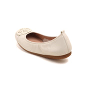 Beige ST Crystal-Buckle Leather Ballerina Flats