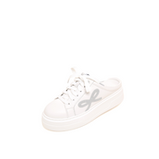 White Glitter Bow Leather Slip on Sneakers