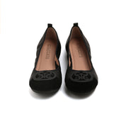 Black ST Buckle Suede-Toe Cap Ballerina Flats