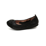 Black ST Buckle Suede-Toe Cap Ballerina Flats