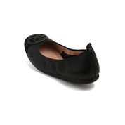 Black ST Buckle Suede-Toe Cap Ballerina Flats