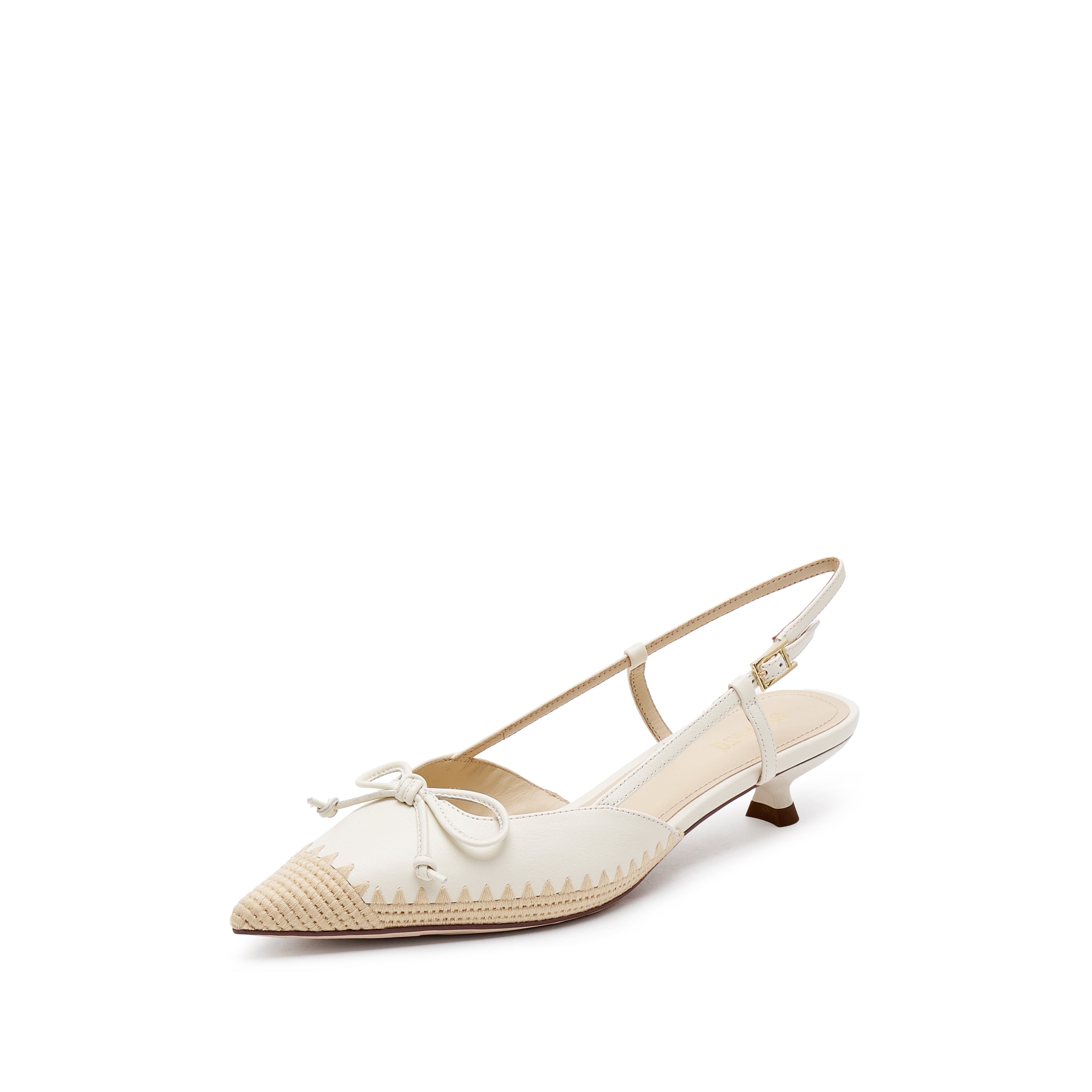 Beige Bow Raffia-embellished Pumps