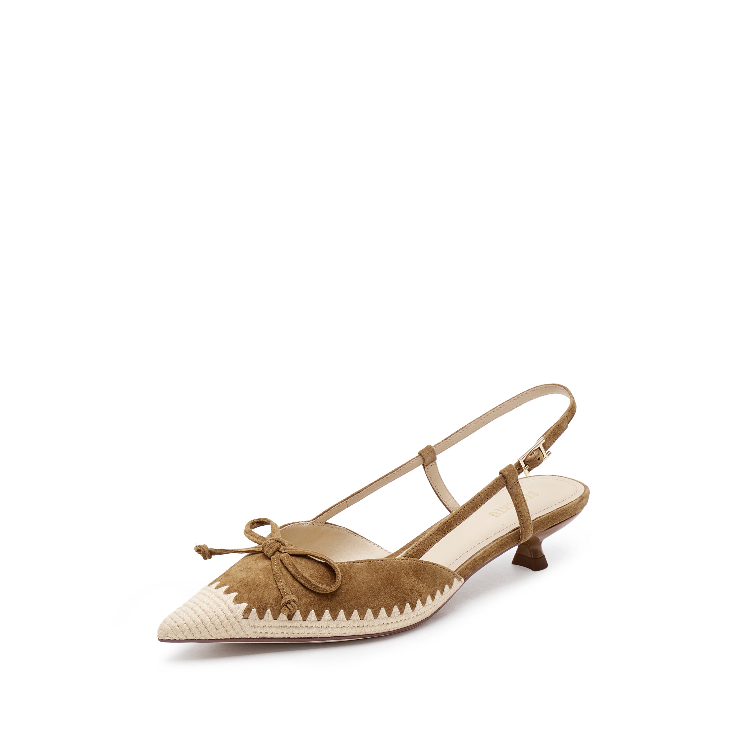 Brown Bow Raffia-embellished Pumps
