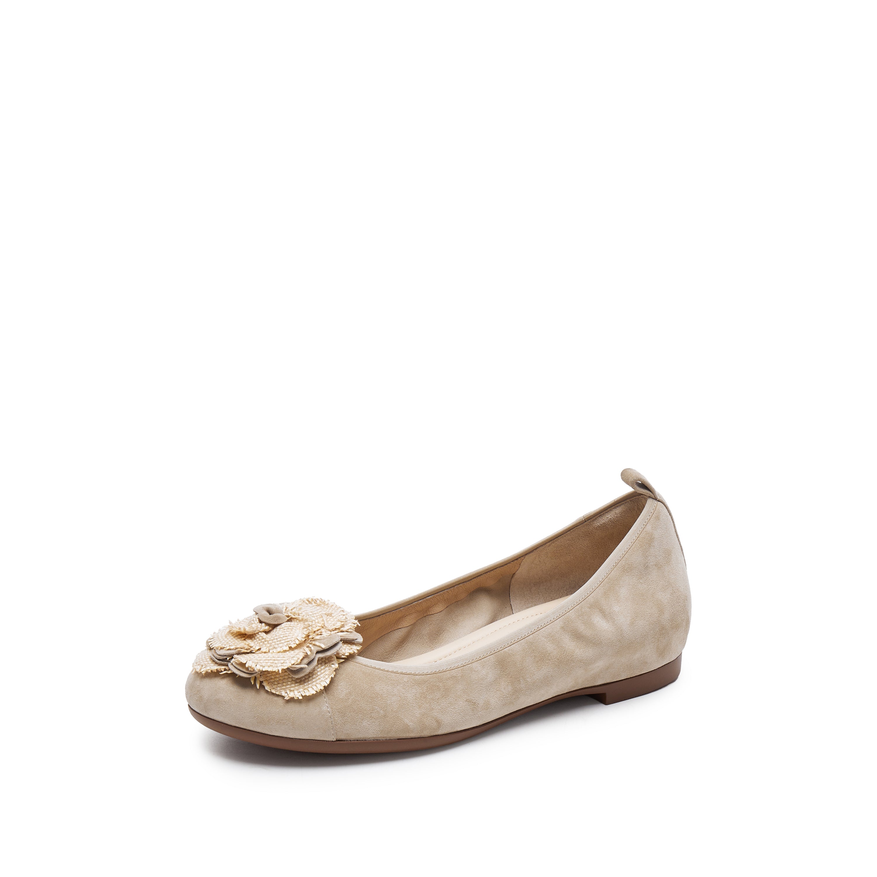 Grey Flower Leather Ballerina Flats