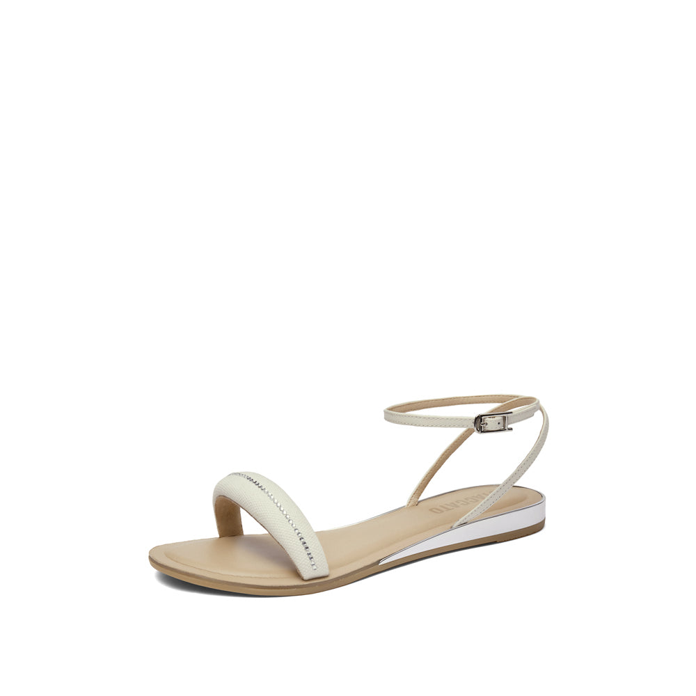 Beige Crystal Padded Strap Slides