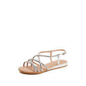 Silver Crystal Cross Strappy Flat Sandals