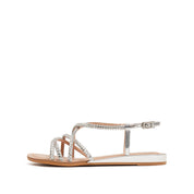 Silver Crystal Cross Strappy Flat Sandals