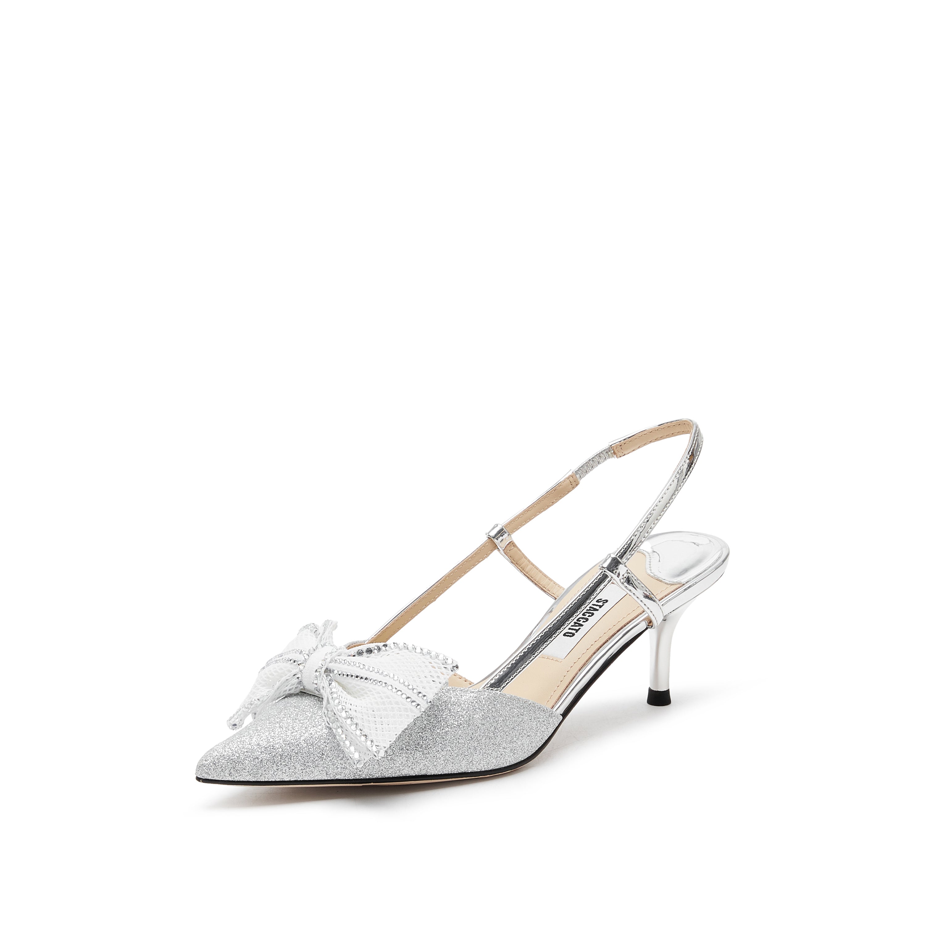 Silver Crystal Mesh Bow Glittering Slighback Pumps