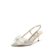 Champagne Crystal Mesh Bow Glittering Slingback Pumps