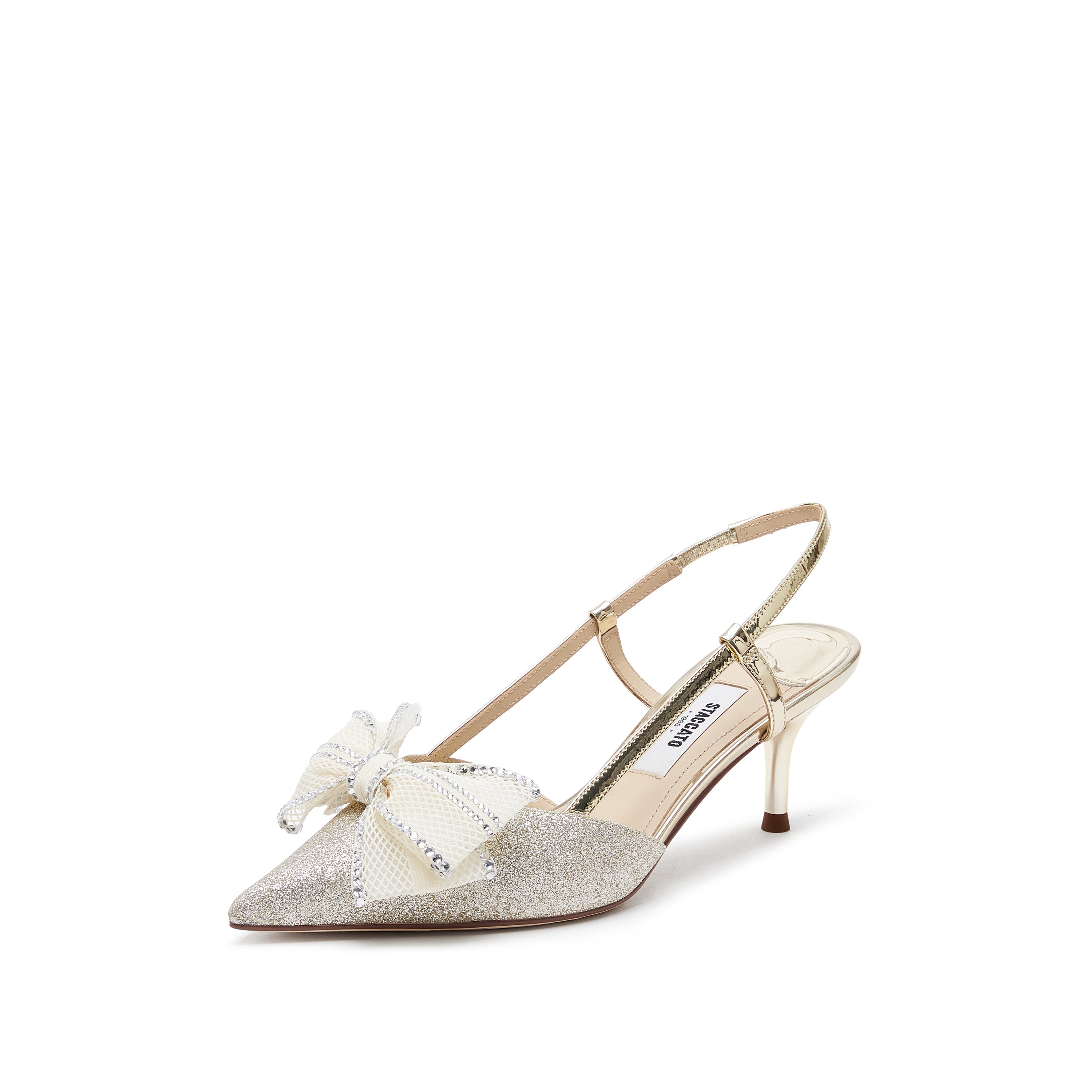 Champagne Crystal Mesh Bow Glittering Slingback Pumps