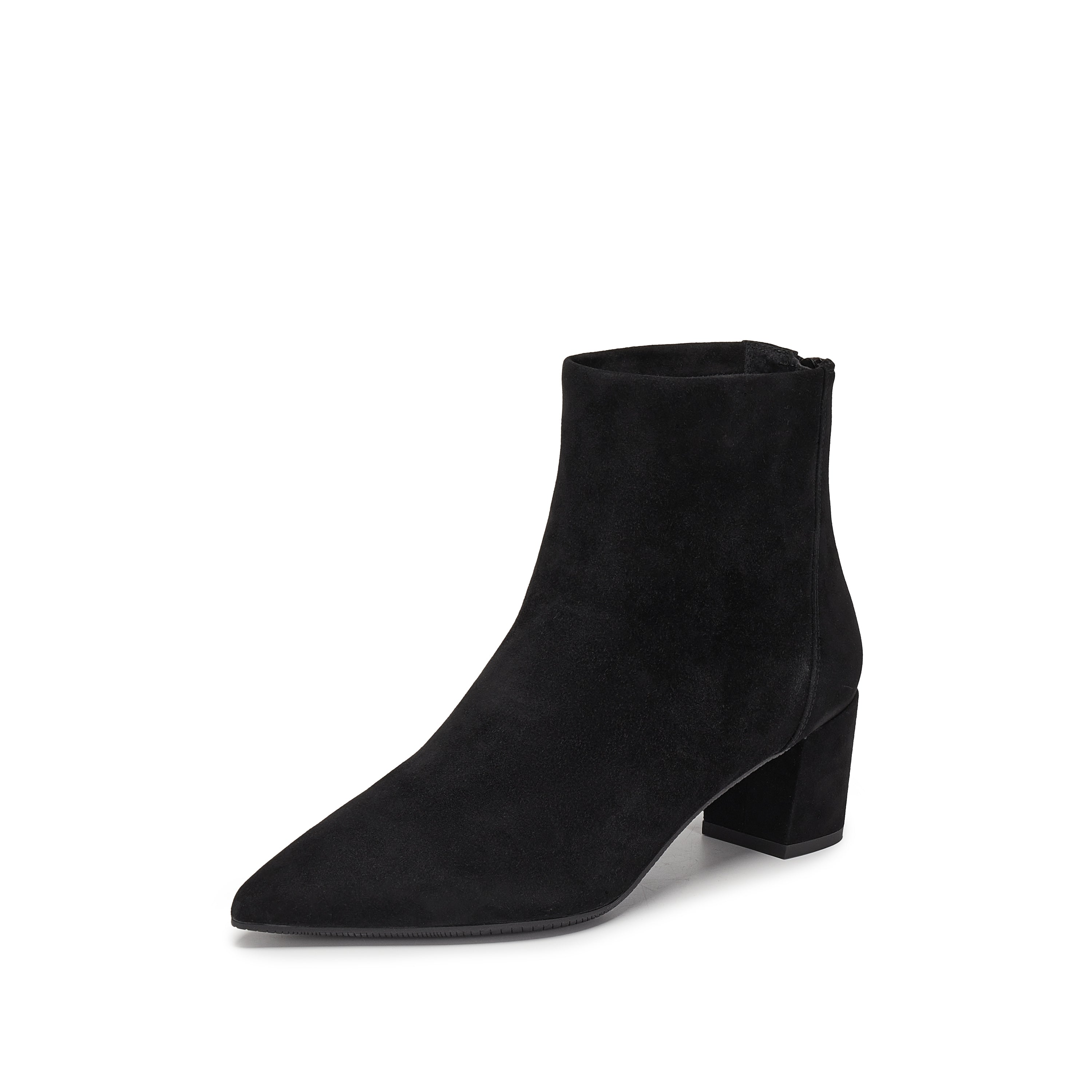 Black Suede Pointy Heeled Ankle Boots