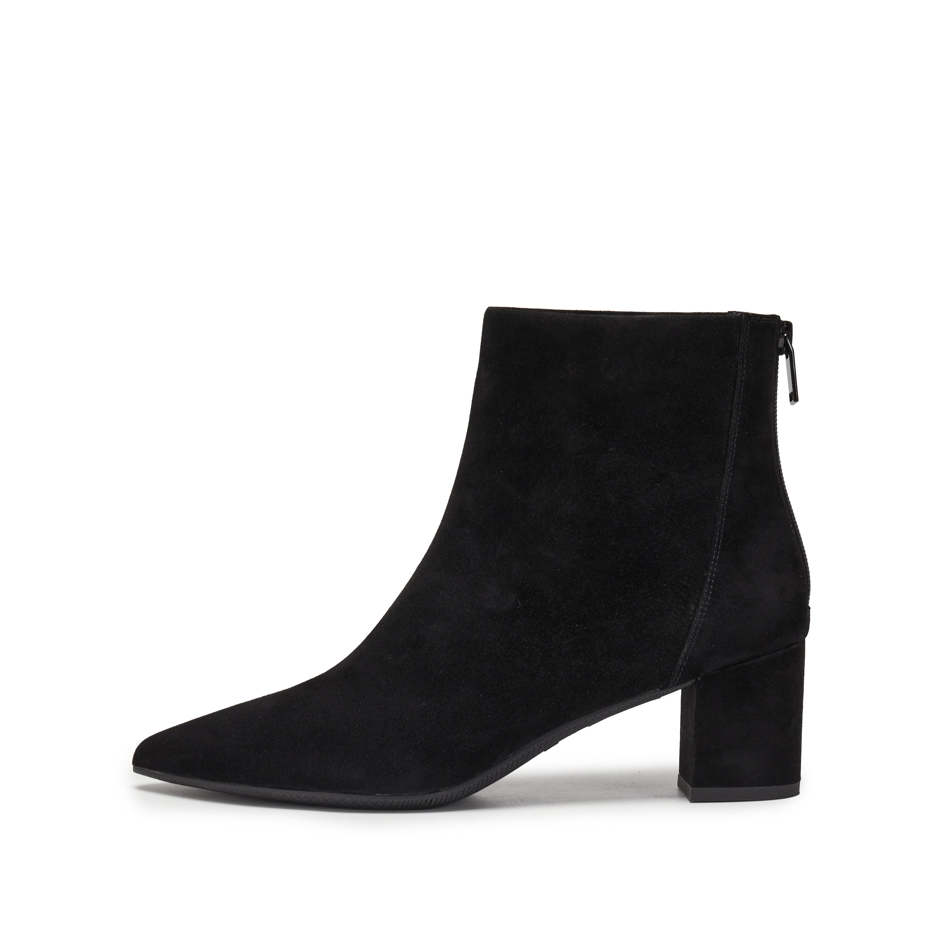 Black Suede Pointy Heeled Ankle Boots