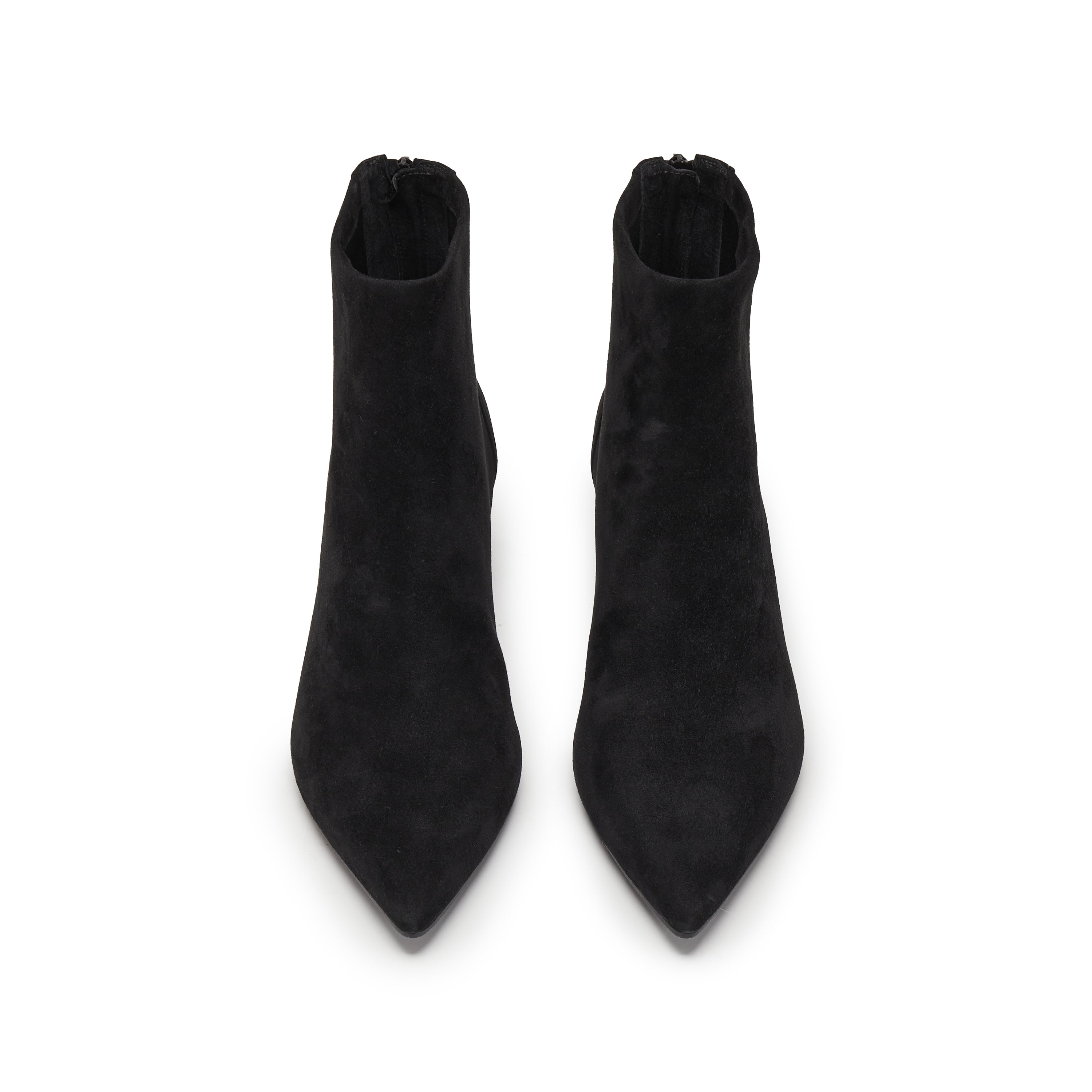 Black Suede Pointy Heeled Ankle Boots