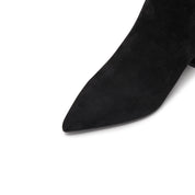 Black Suede Pointy Heeled Ankle Boots