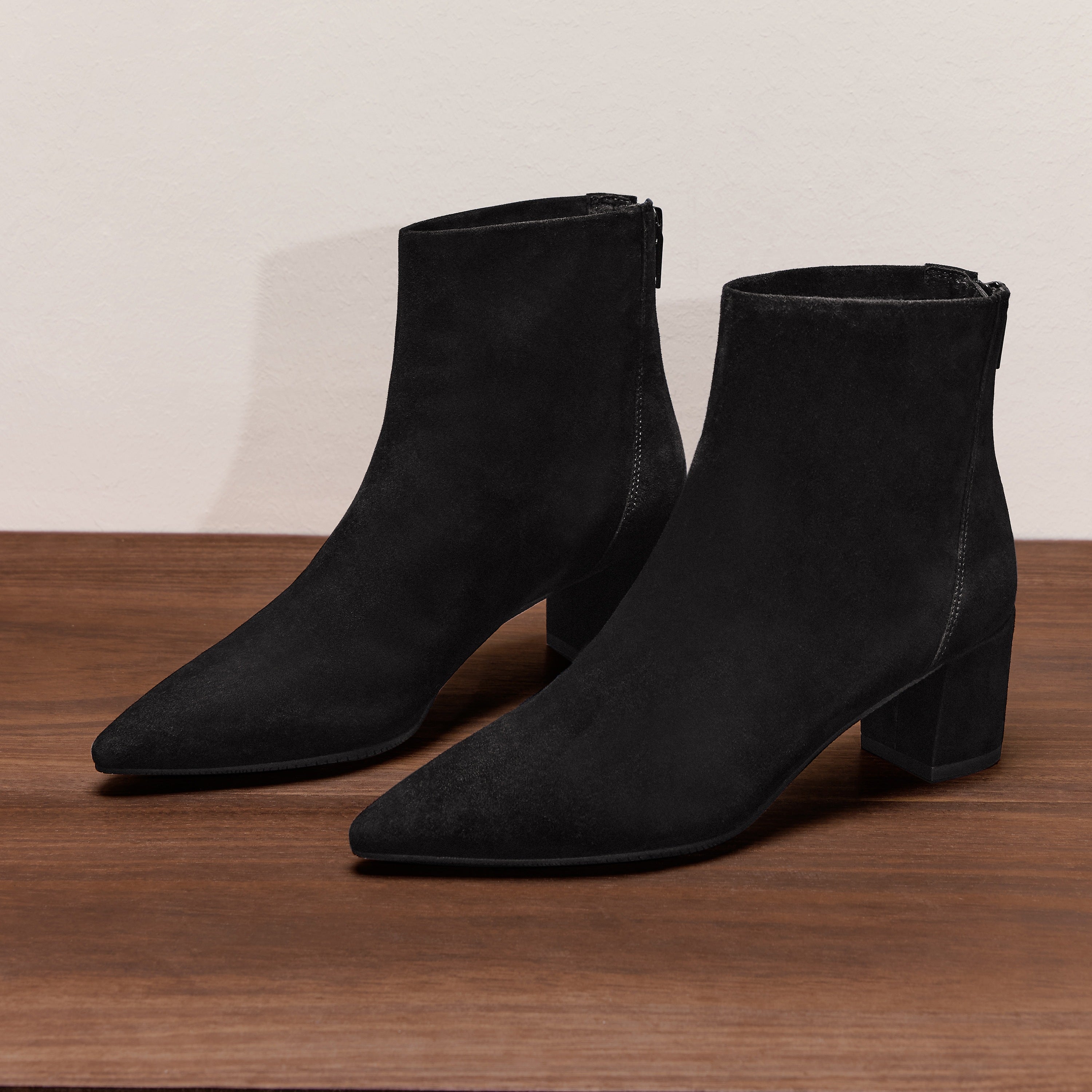Black Suede Pointy Heeled Ankle Boots