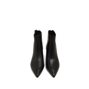 Black Leather Pointy Heeled Ankle Boots
