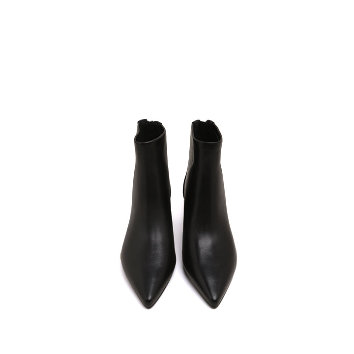 Black Leather Pointy Heeled Ankle Boots