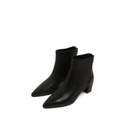 Black Leather Pointy Heeled Ankle Boots